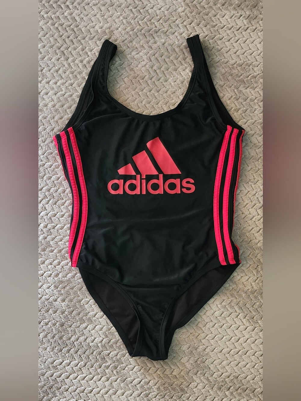 adidas Girls' Black & Pink Logo One-Piece Swimsuit
